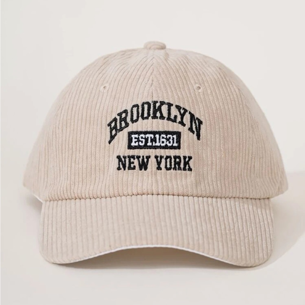 Adjustable Beige + Navy ‘Brooklyn Est.1631 New York’ Baseball Cap OS New - Picture 4 of 4